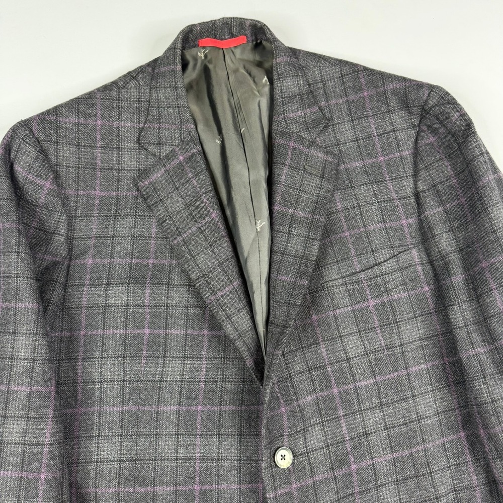 Isaia Napoli Sport Coat Men 56IT 46US Gregory Grey Plaid Wool Cashmere Blazer